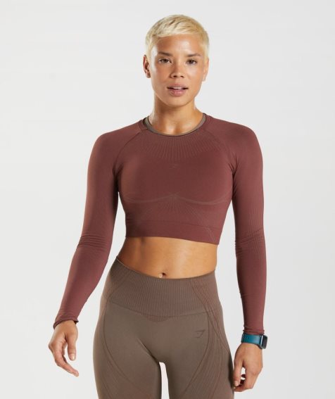 Women's Gymshark Apex Seamless Cropped Tops Dark Brown | CA AND085